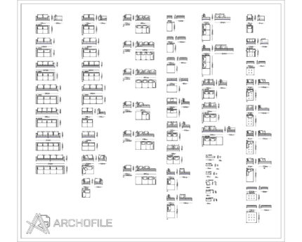 Couches And Pouf CAD Block layout preview