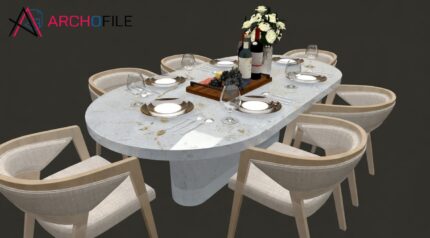Luxury Dining Table 3D Model Side View