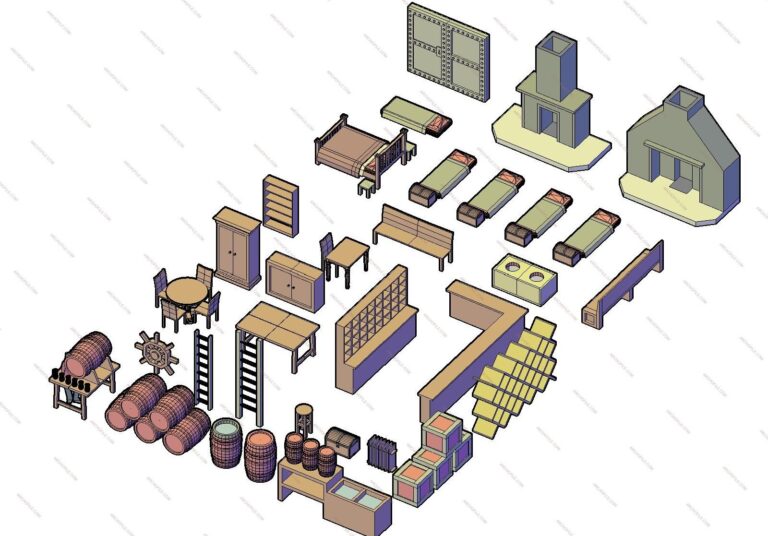 3D Furniture CAD Blocks plan layout