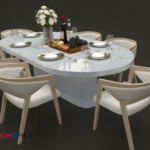 Luxury Dining Table 3D Model Front View