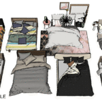 modern bed component pack 3d model bedroom setup