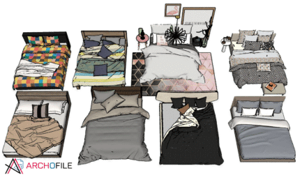modern bed component pack 3d model bedroom setup