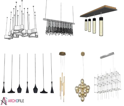 Pendant Lamp Pack SKP Component in Interior Scene