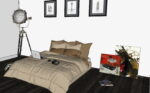 modern bed with accessories detailed pillows and blanket