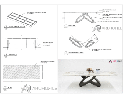 Modern Marble Dining Table CAD Detail Drawing