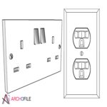 Double Wall Plug Socket 3D Model front view