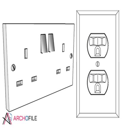 Double Wall Plug Socket 3D Model front view